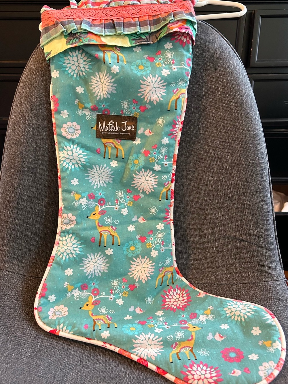 Matilda Jane Teal Floral Deer Fabric Panel with Pink Accents